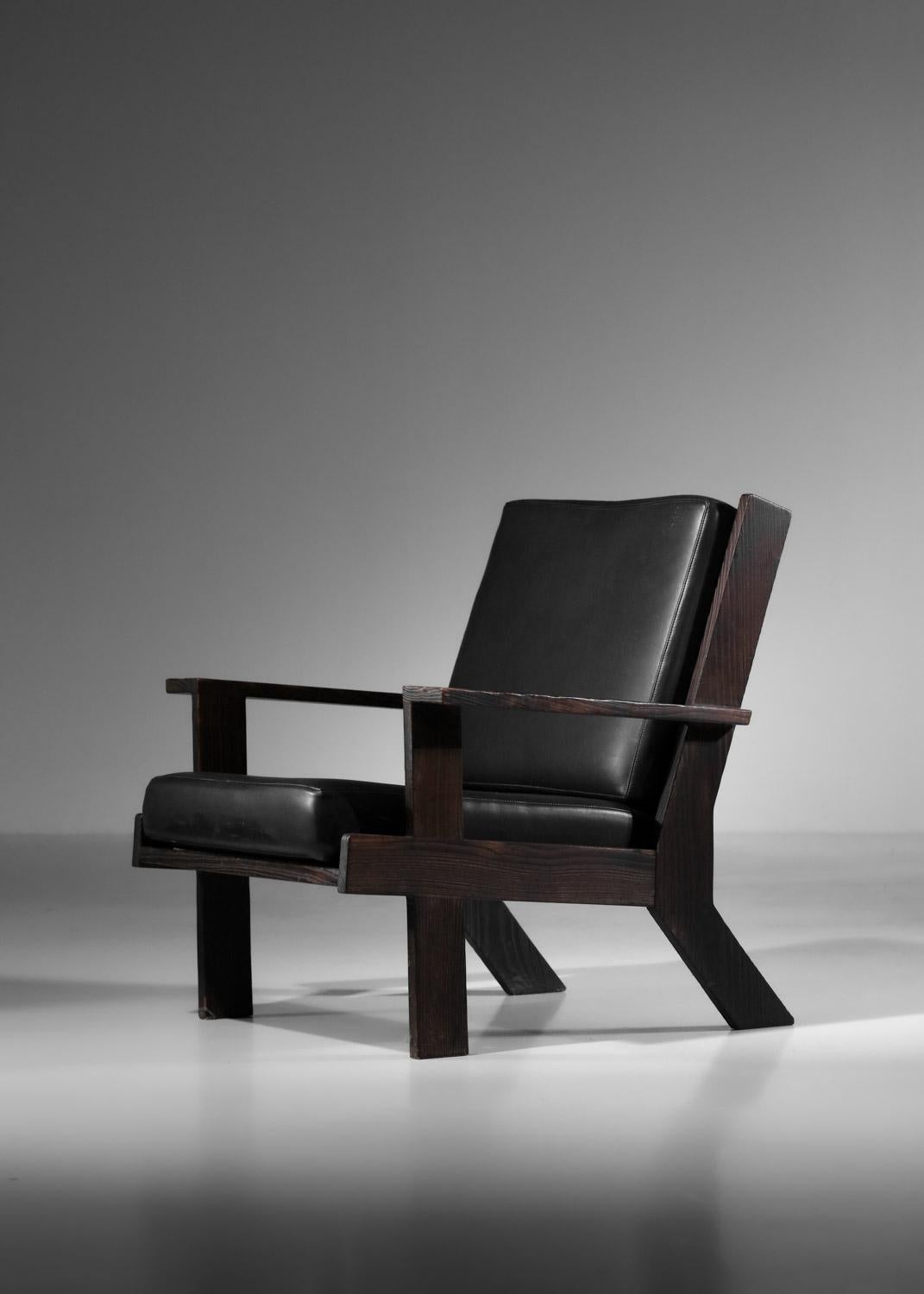 60's brushed pine armchair by Castro For Sale 5
