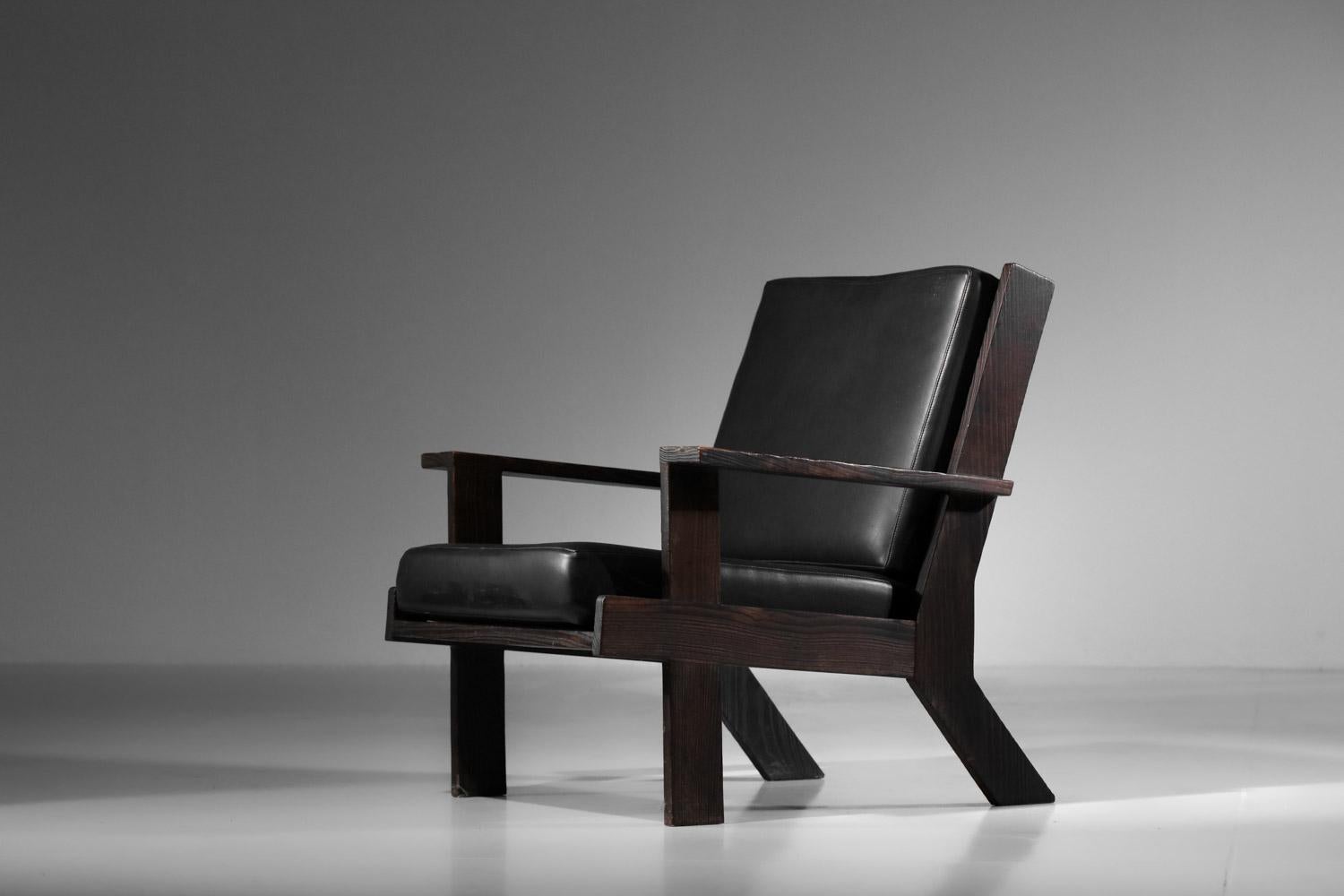 60's brushed pine armchair by Castro For Sale 6