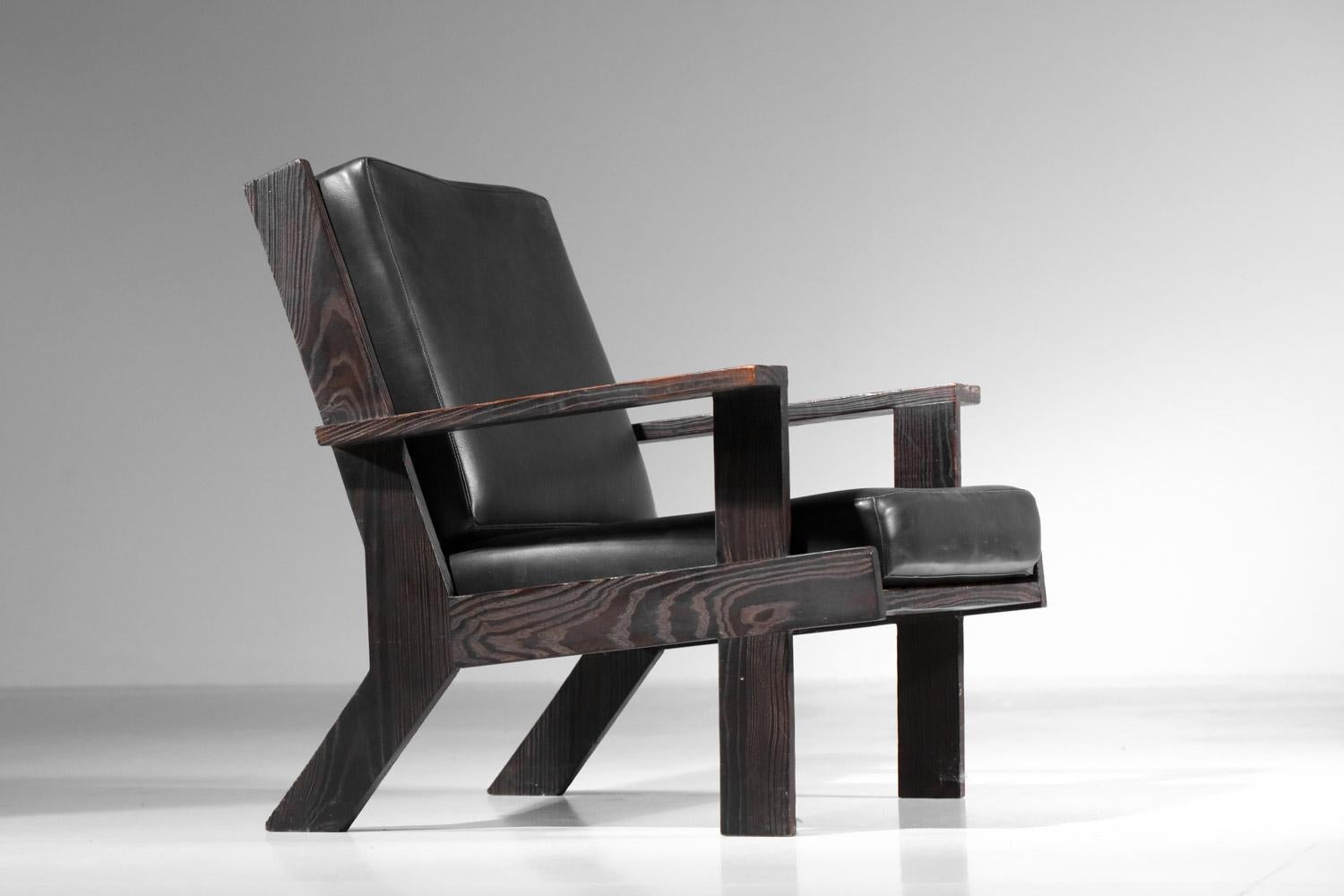 60's brushed pine armchair by Castro For Sale 11