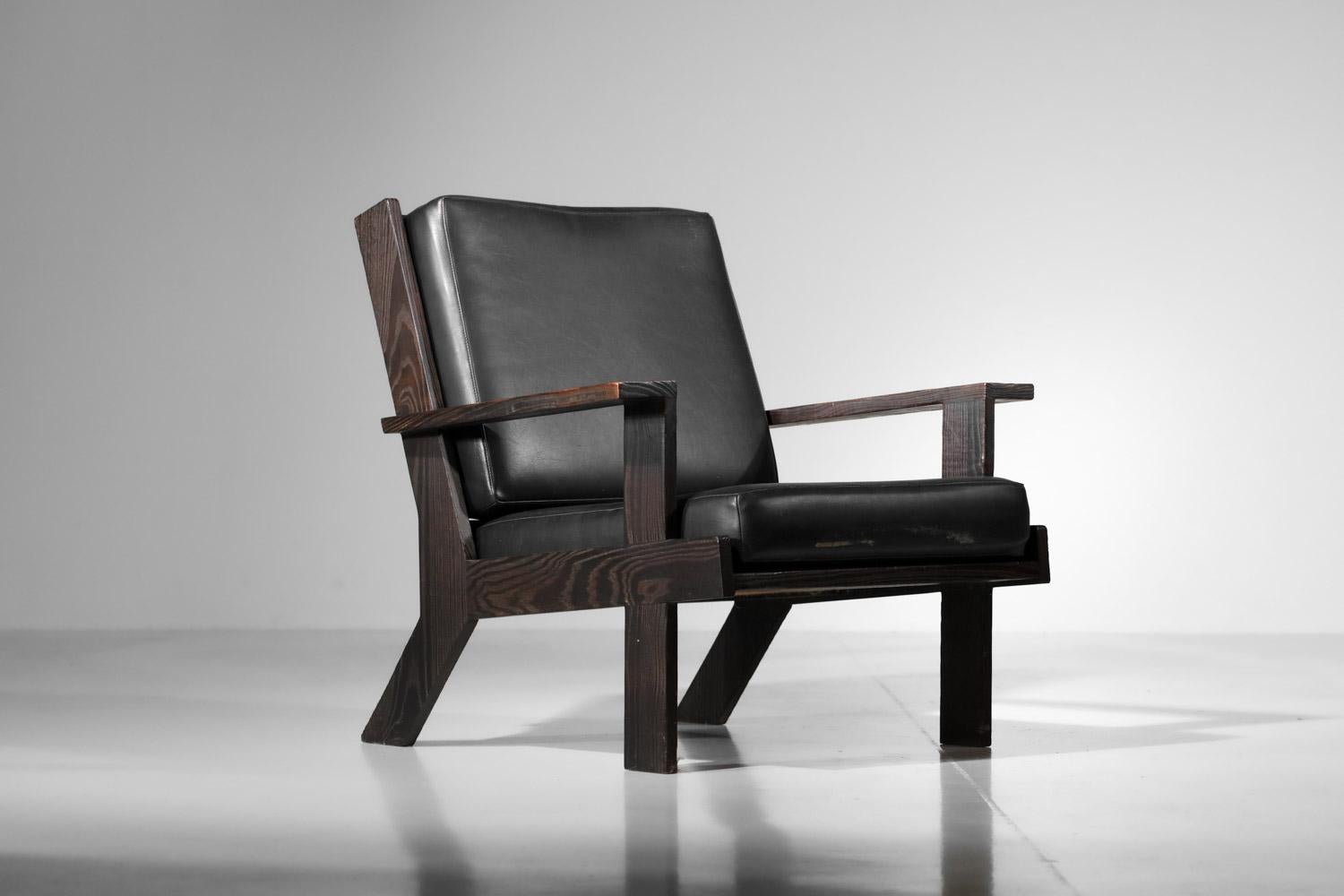 Mid-Century Modern 60's brushed pine armchair by Castro For Sale