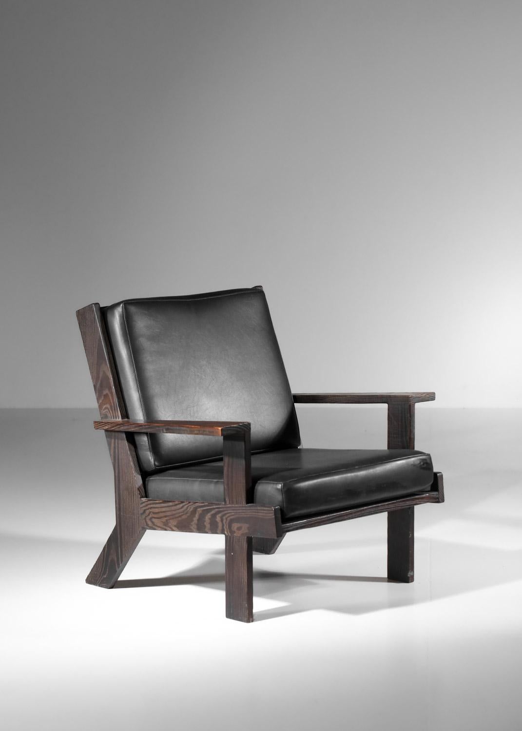 French 60's brushed pine armchair by Castro For Sale