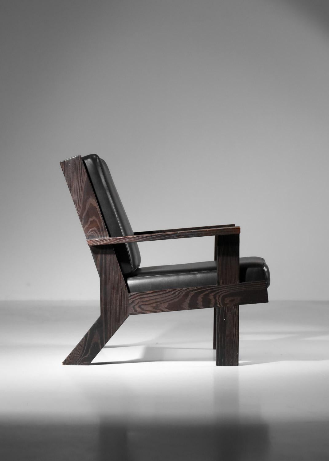 60's brushed pine armchair by Castro In Good Condition For Sale In Ternay, Auvergne-Rhône-Alpes