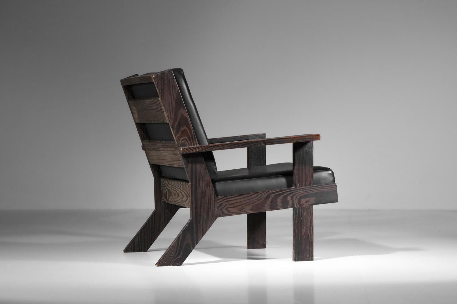 Pine 60's brushed pine armchair by Castro For Sale