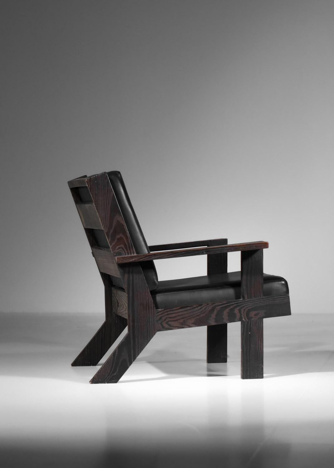 60's brushed pine armchair by Castro For Sale 1