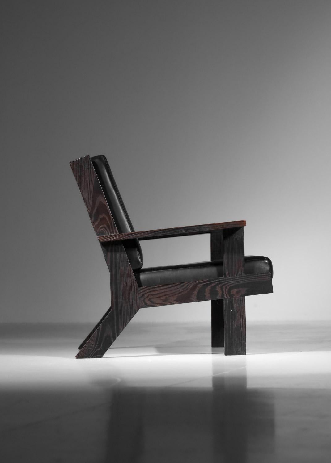 60's brushed pine armchair by Castro For Sale 2