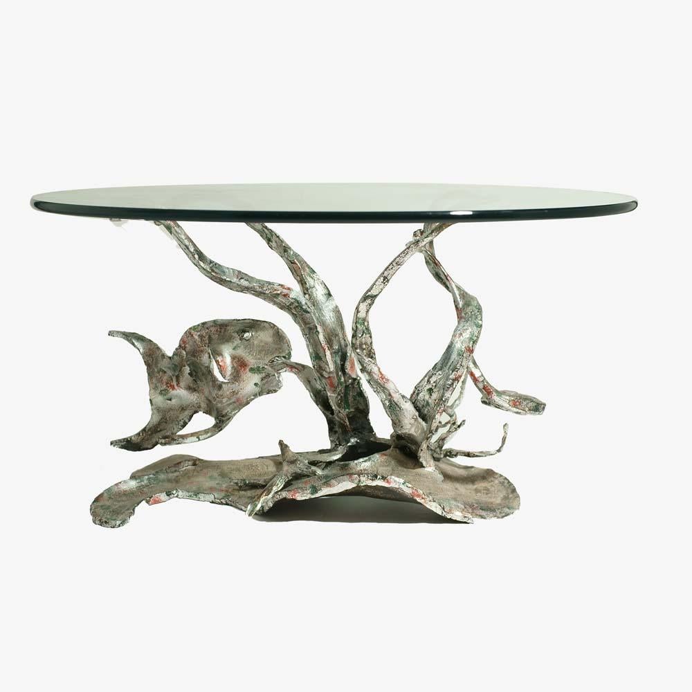 60s Brutalist Design Occasional Table by Salvino Marsura Silvered Iron Glass Top In Good Condition For Sale In London, GB
