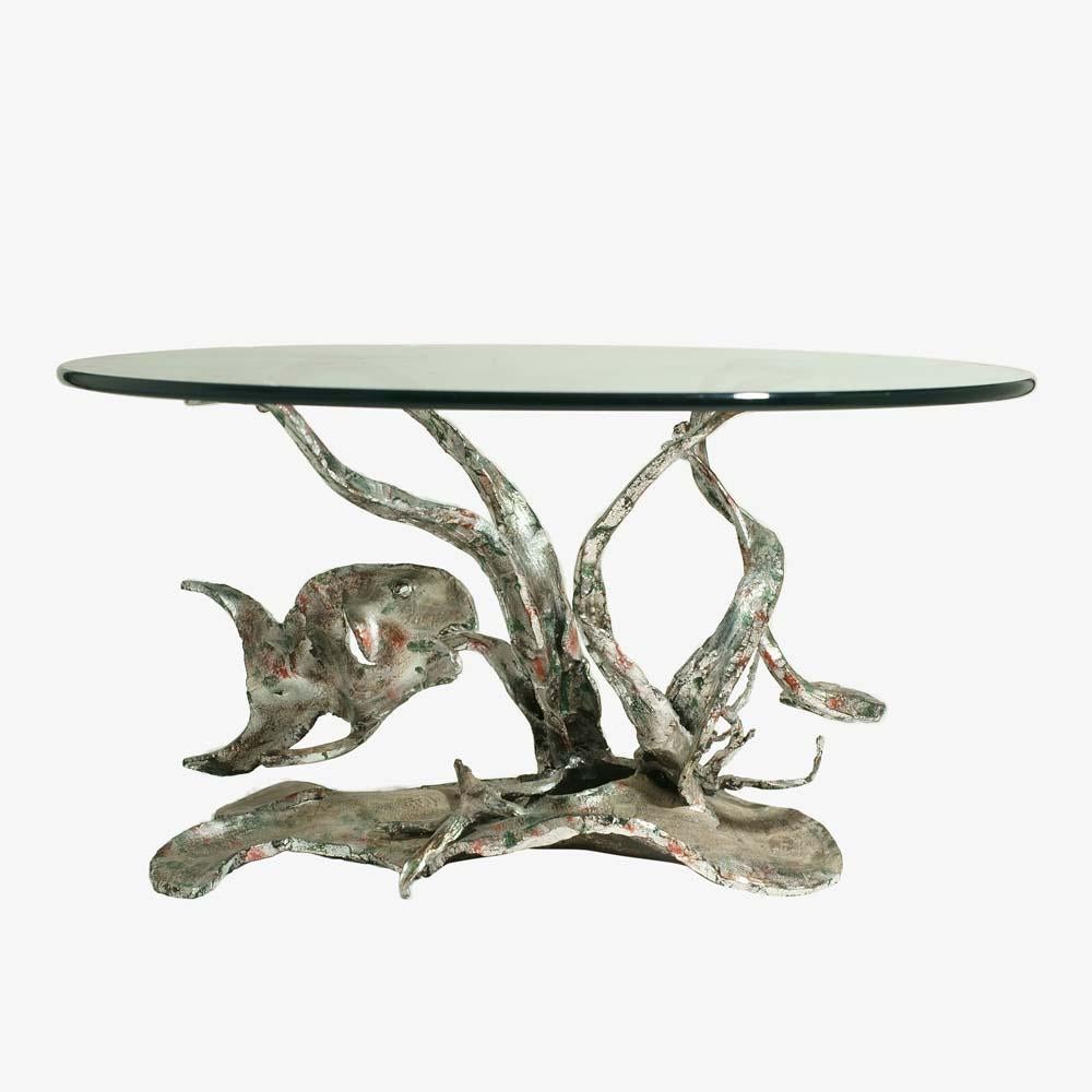 Late 20th Century 60s Brutalist Design Occasional Table by Salvino Marsura Silvered Iron Glass Top For Sale