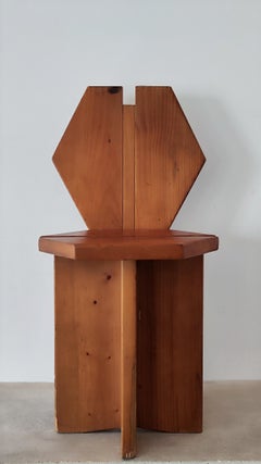 60s brutalist pine chair, France, Méribel - René Martin for Charlotte Perriand