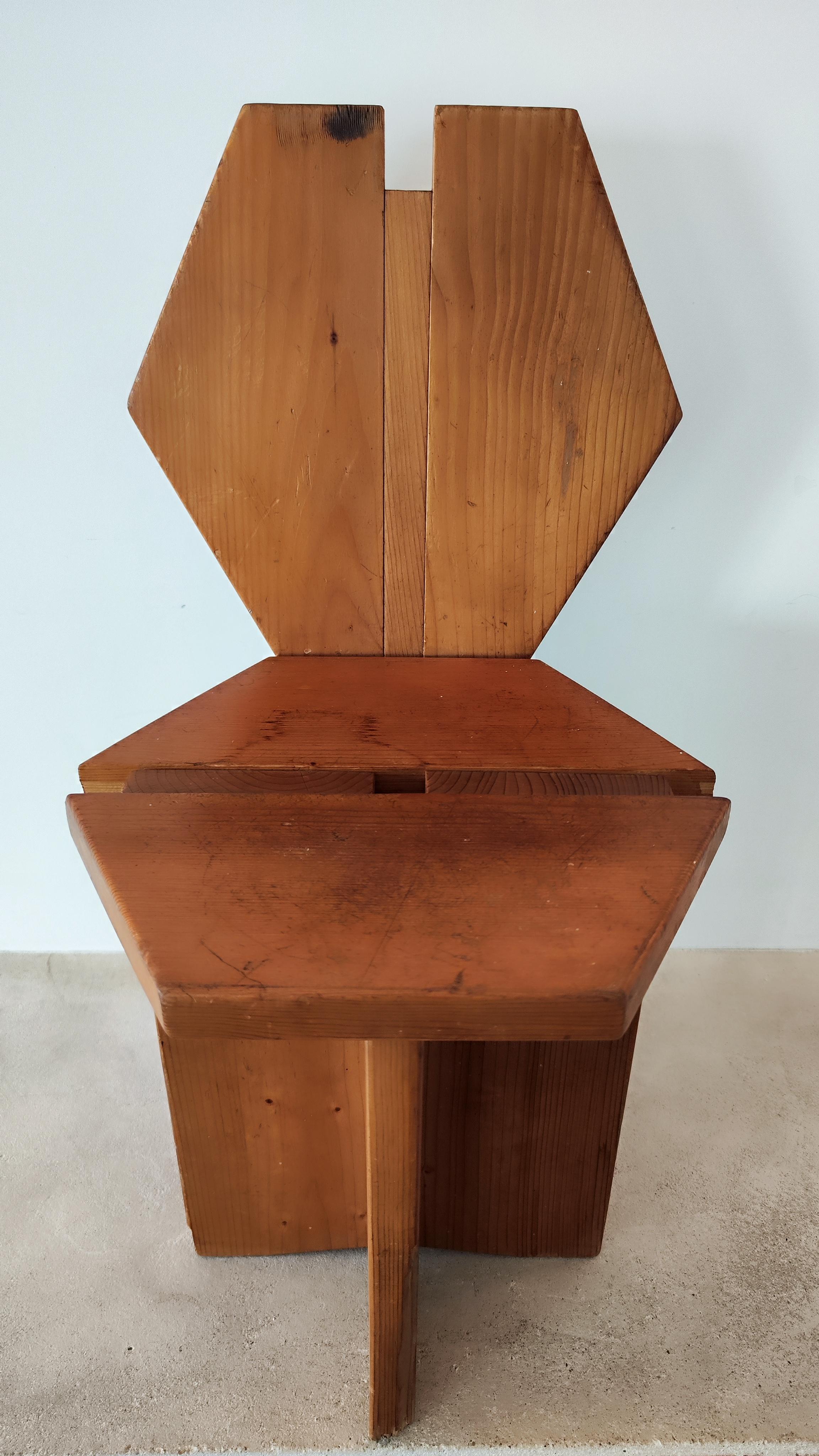 Mid-20th Century 60s brutalist pine chair, France, Méribel - René Martin for Charlotte Perriand