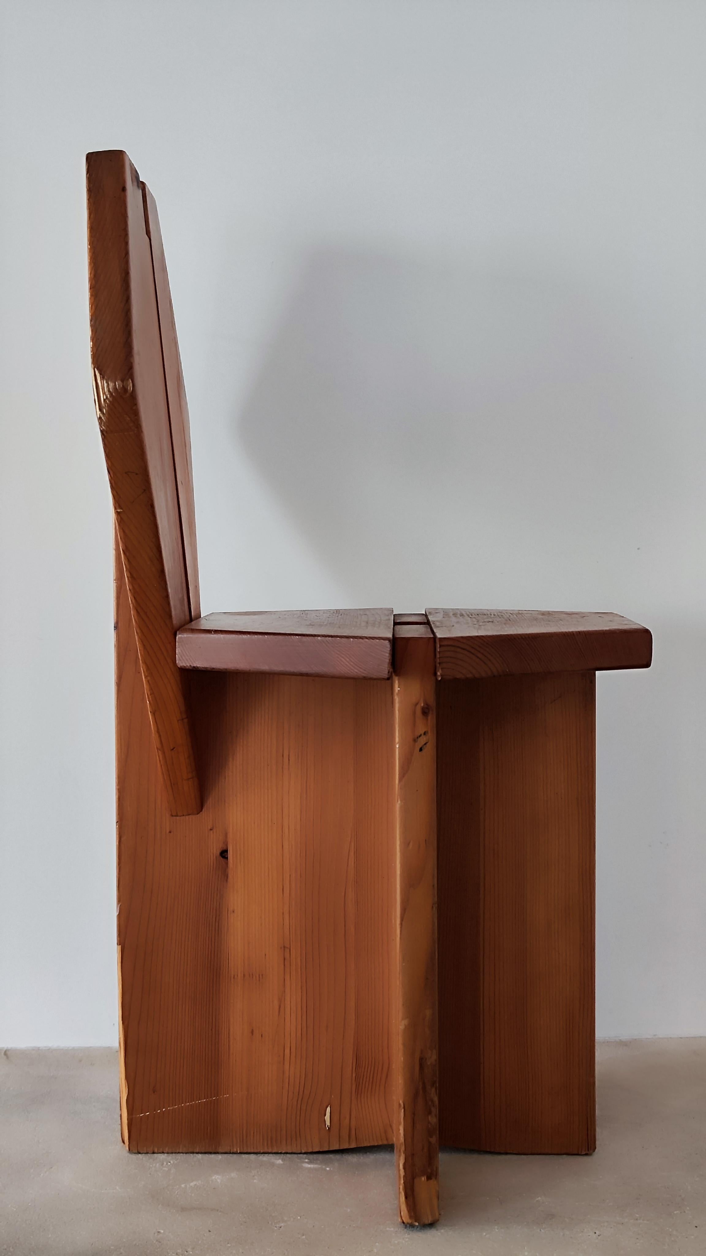 Pine 60s brutalist pine chair, France, Méribel - René Martin for Charlotte Perriand
