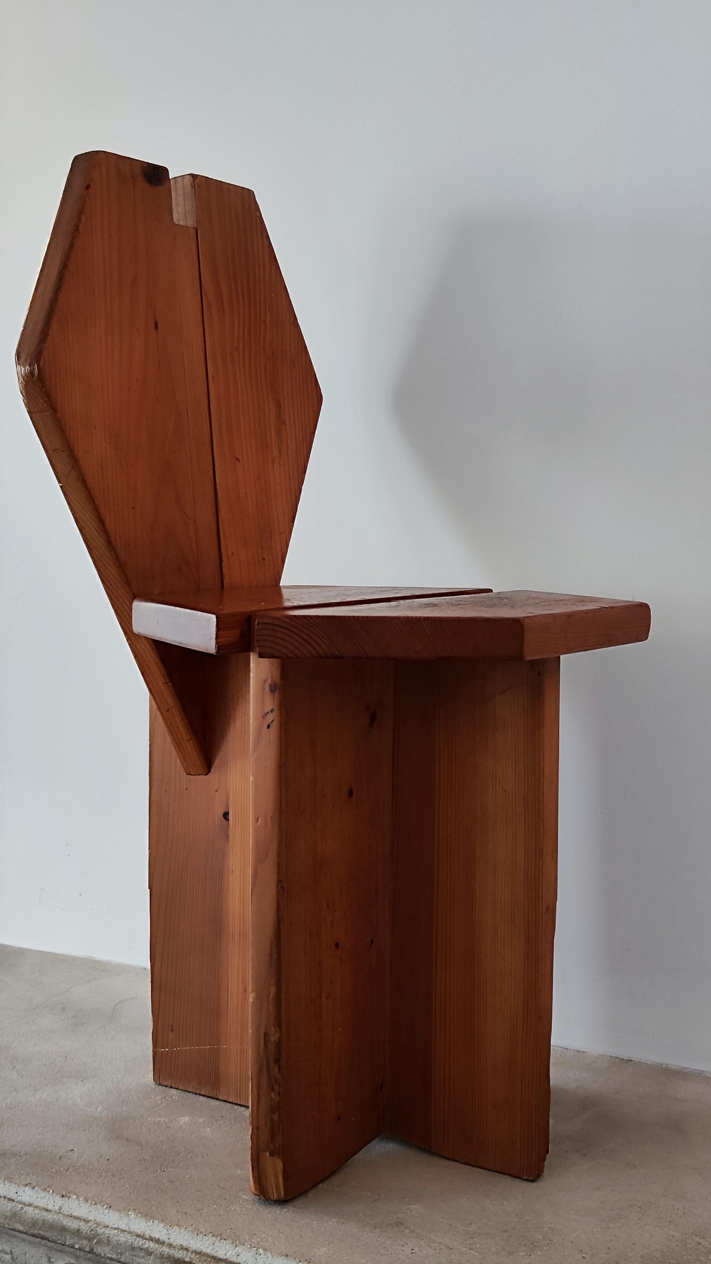 60s brutalist pine chair, France, Méribel - René Martin for Charlotte Perriand 1