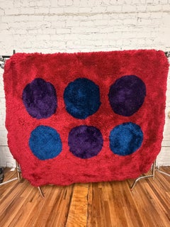 60s Canterbury House, Red Oval Shag, UNUSED, Modern Mid Century, Rya Rug, Wool