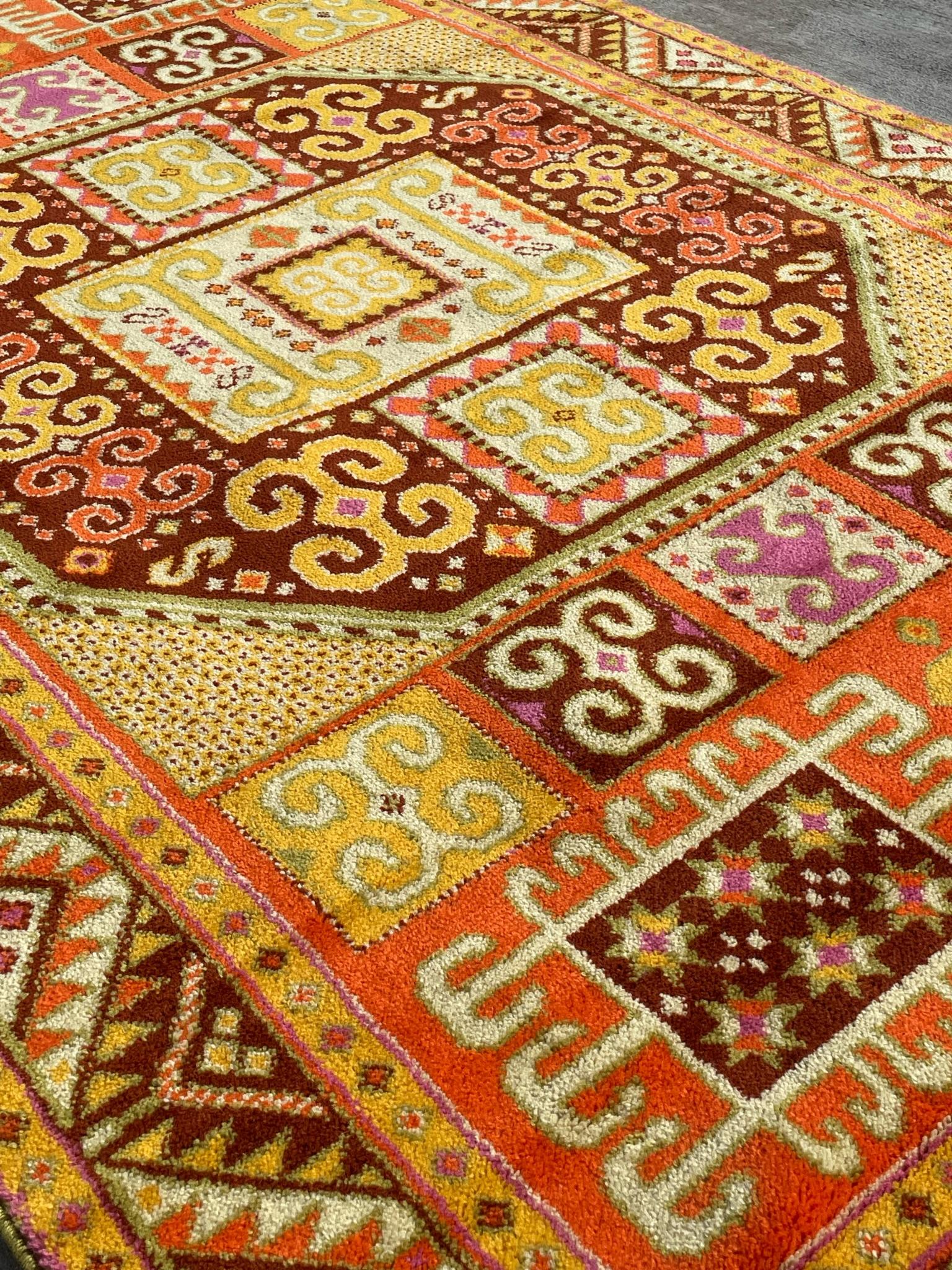 Laine Tapis Rya caucasien Channik Kazak moderne mi-siècle des années 60 en vente
