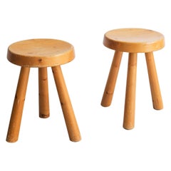 '60s Charlotte Perriand Les Arcs 'Tripod Stools' Pinewood