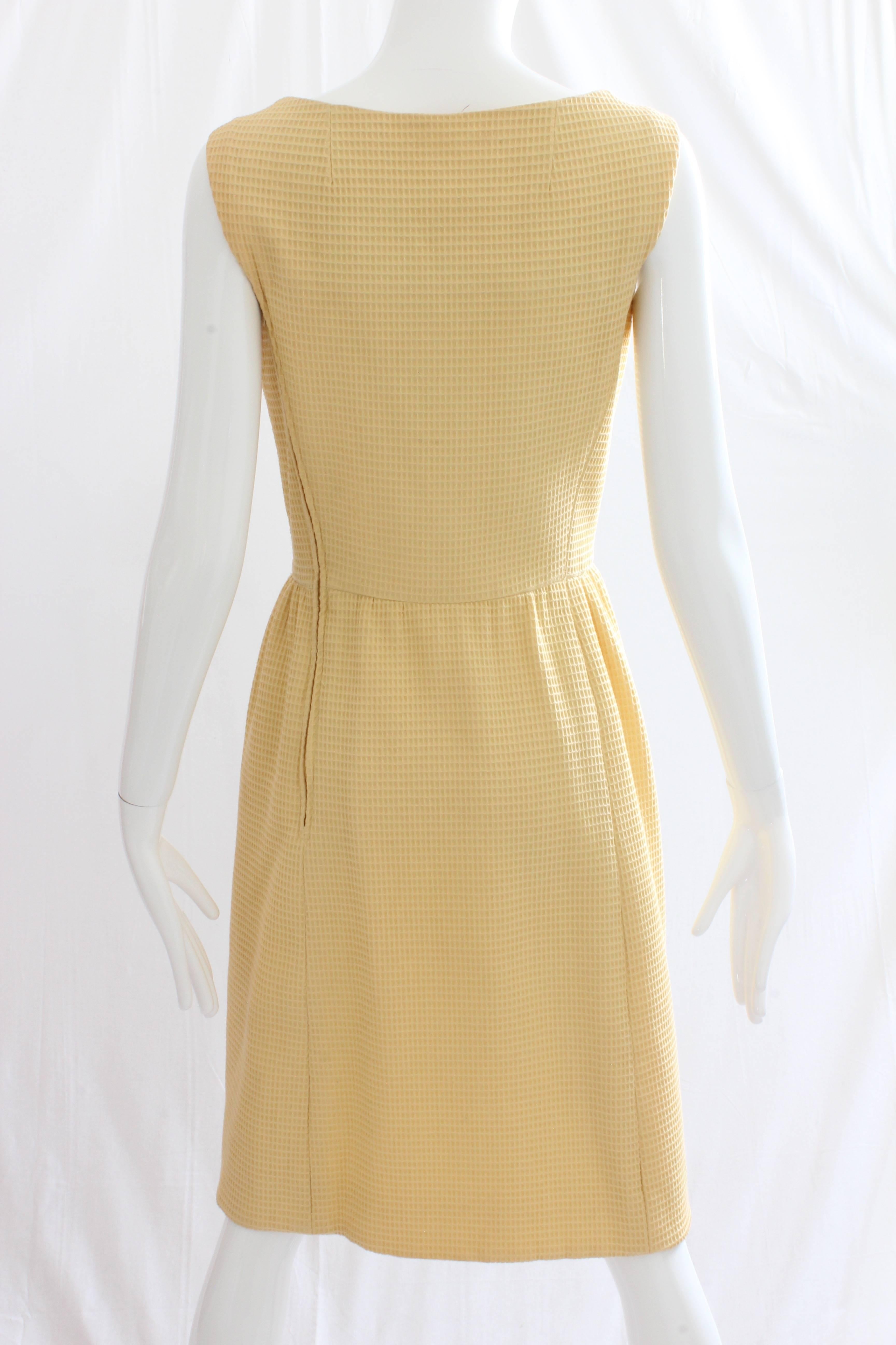 60s Chester Weinberg Jacket and Dress Ensemble 2pc Set Yellow Honeycomb Fabric S 3
