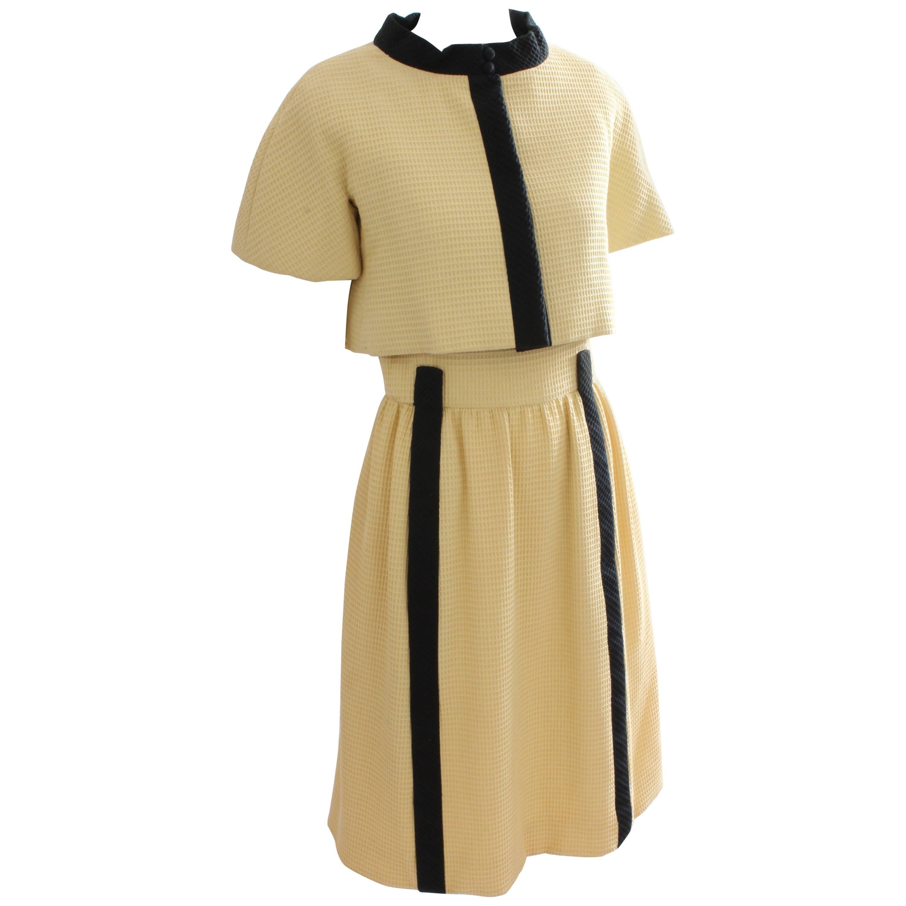 60s Chester Weinberg Jacket and Dress Ensemble 2pc Set Yellow Honeycomb Fabric S