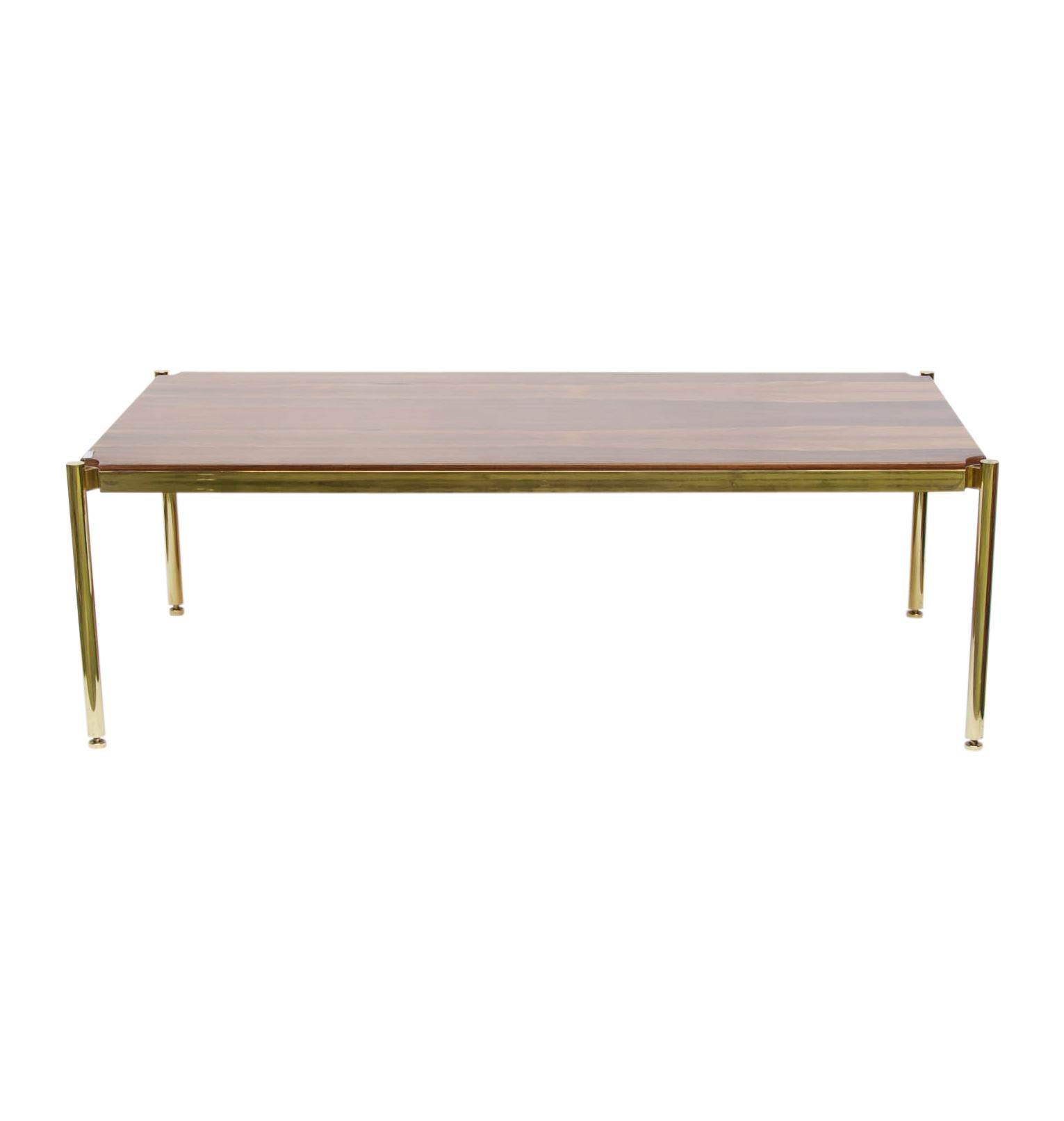 Mid-Century Modern 1960s Coffee Table Rectangular Solid Rosewood Top on a Brass Metal Base, Borsani For Sale