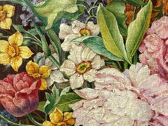 60's Colorful Floral Oil on Canvas