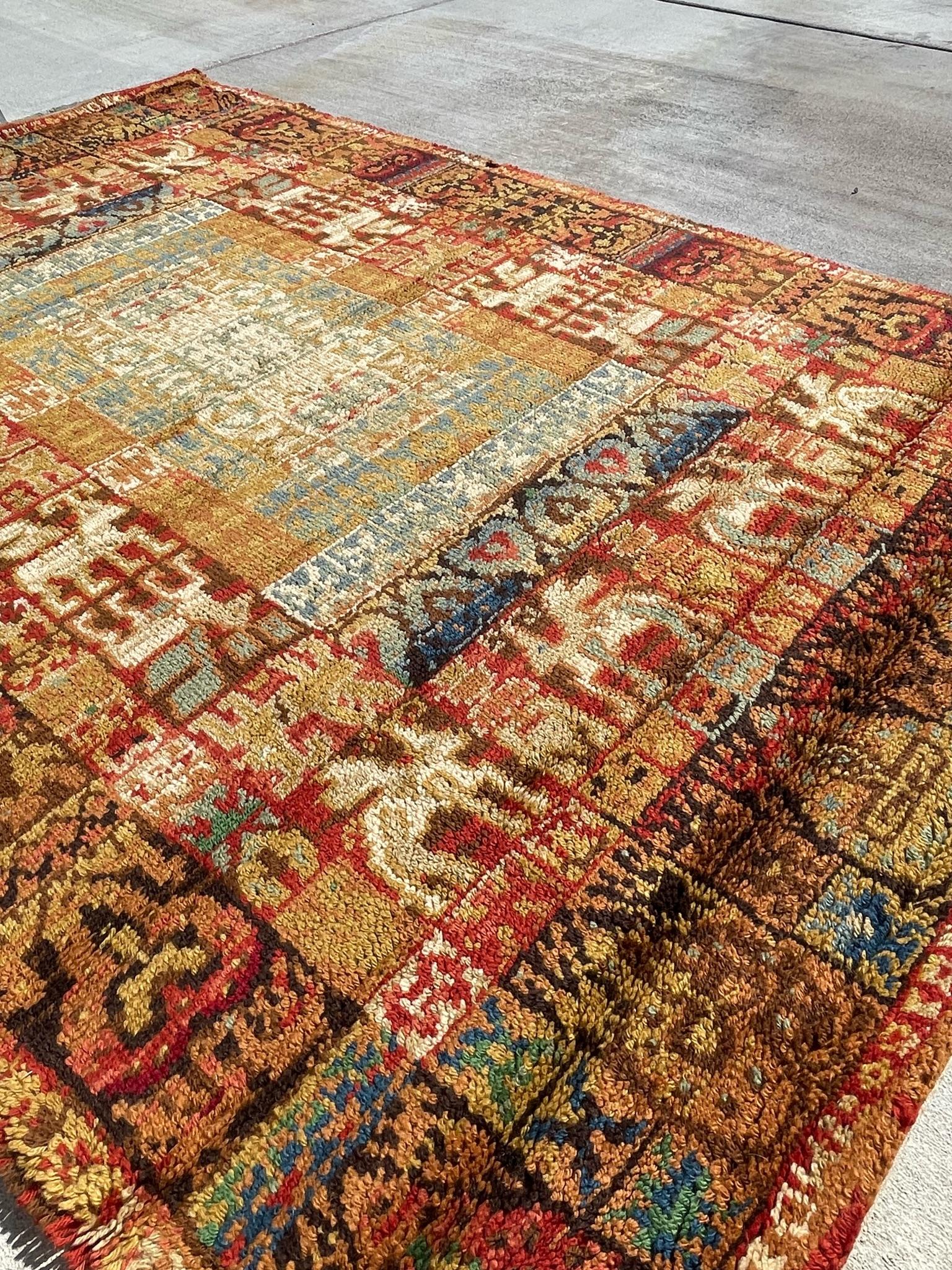 Metà XX secolo Tappeto anni '60 COMPACT CARPET Smyrna Overall Bakhtiyari UNUSED MCM Rya Rug SPAGNA in vendita