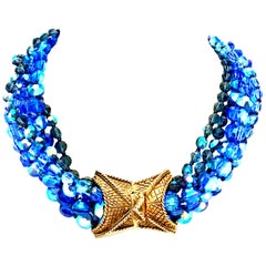 60'S Coppola E Toppo Style Five Strand Venetian Glass Bead Necklace
