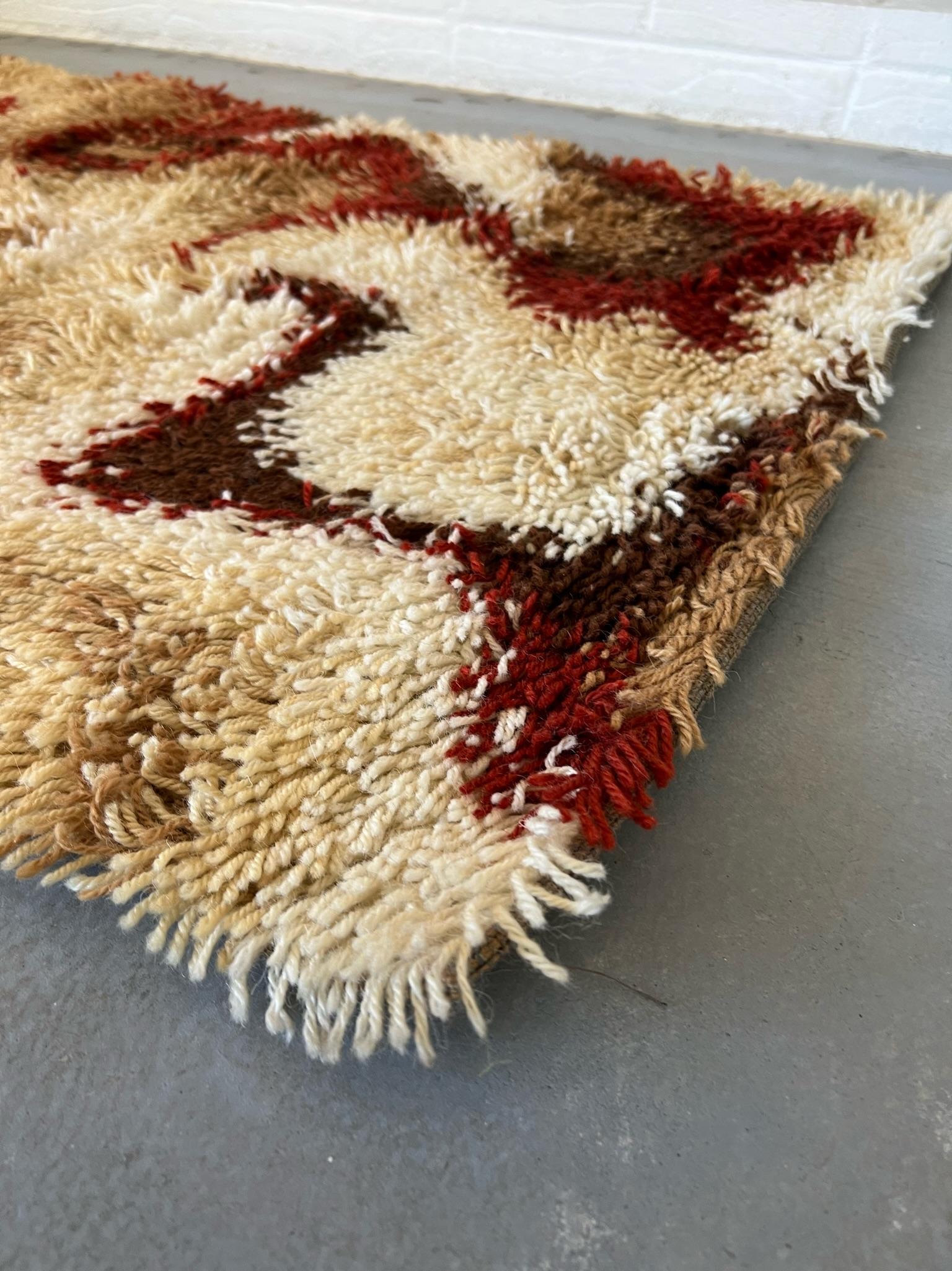 60's DANIA TAEPPER Abstract Wool UNUSED Modern Danish Rya Rug Waves Mid Century For Sale 3