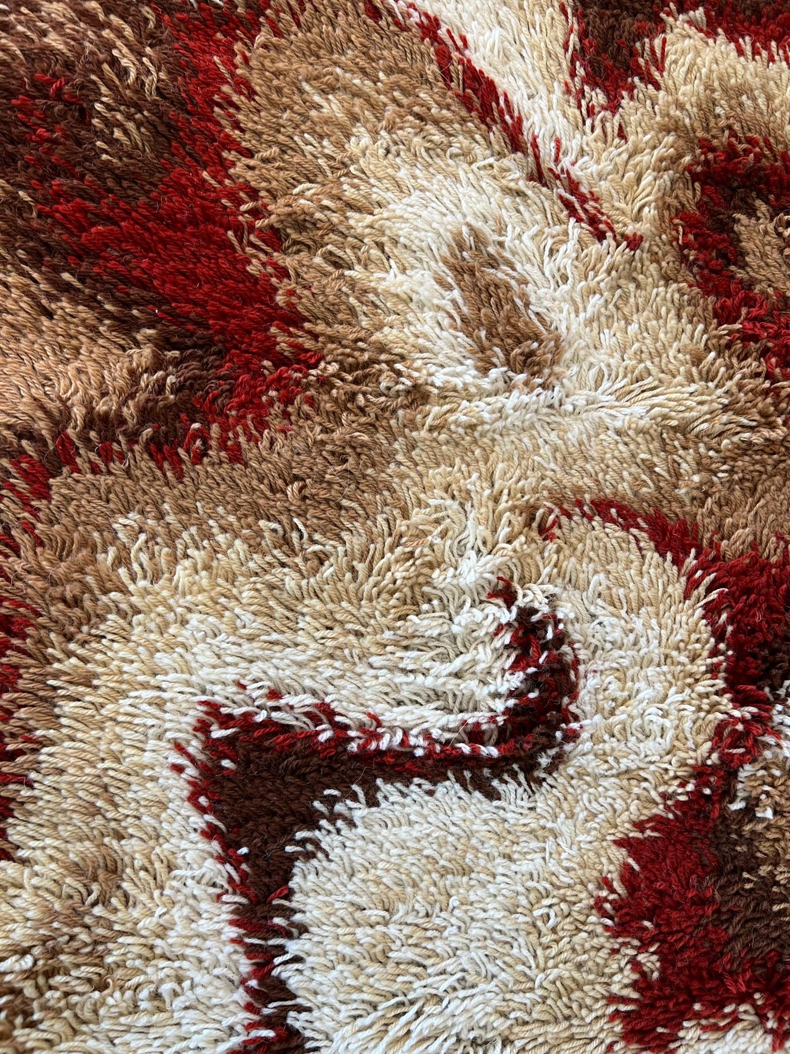 60's DANIA TAEPPER Abstract Wool UNUSED Modern Danish Rya Rug Waves Mid Century For Sale 5