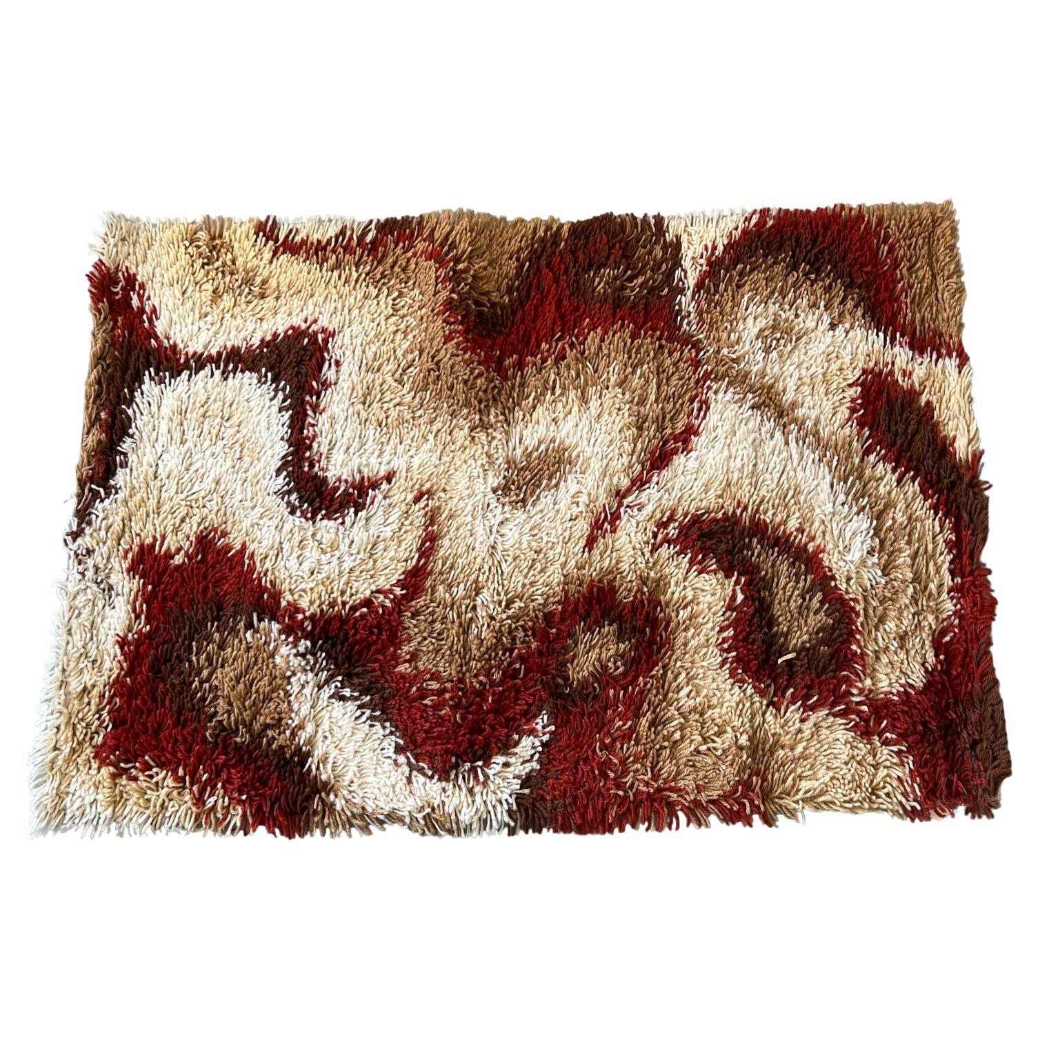 60's DANIA TAEPPER Abstract Wool UNUSED Modern Danish Rya Rug Waves Mid Century