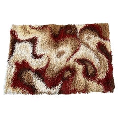 60's DANIA TAEPPER Abstract Wool UNUSED Modern Danish Rya Rug Waves Mid Century