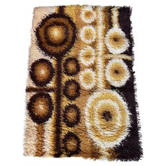 60's DANIA TAEPPER Circles Brown Yellow UNUSED Mid Century Danish Rya Rug Modern