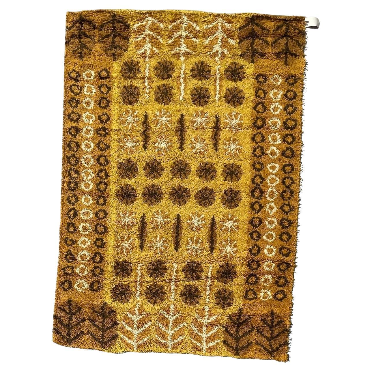 60's DANIA TAEPPER Circles Snow Flakes UNUSED Danish Rya Rug 5'7" x 8'2" MCM For Sale