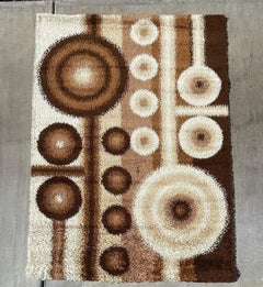 60's DANIA TAEPPER Circles UNUSED Mid Century Modern Danish Rya Rug Brown Beige