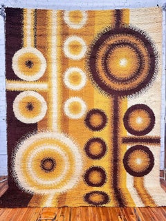 60's DANIA TAEPPER Circles Yellow Cream UNUSED Mid Century Danish Rya Rug Modern