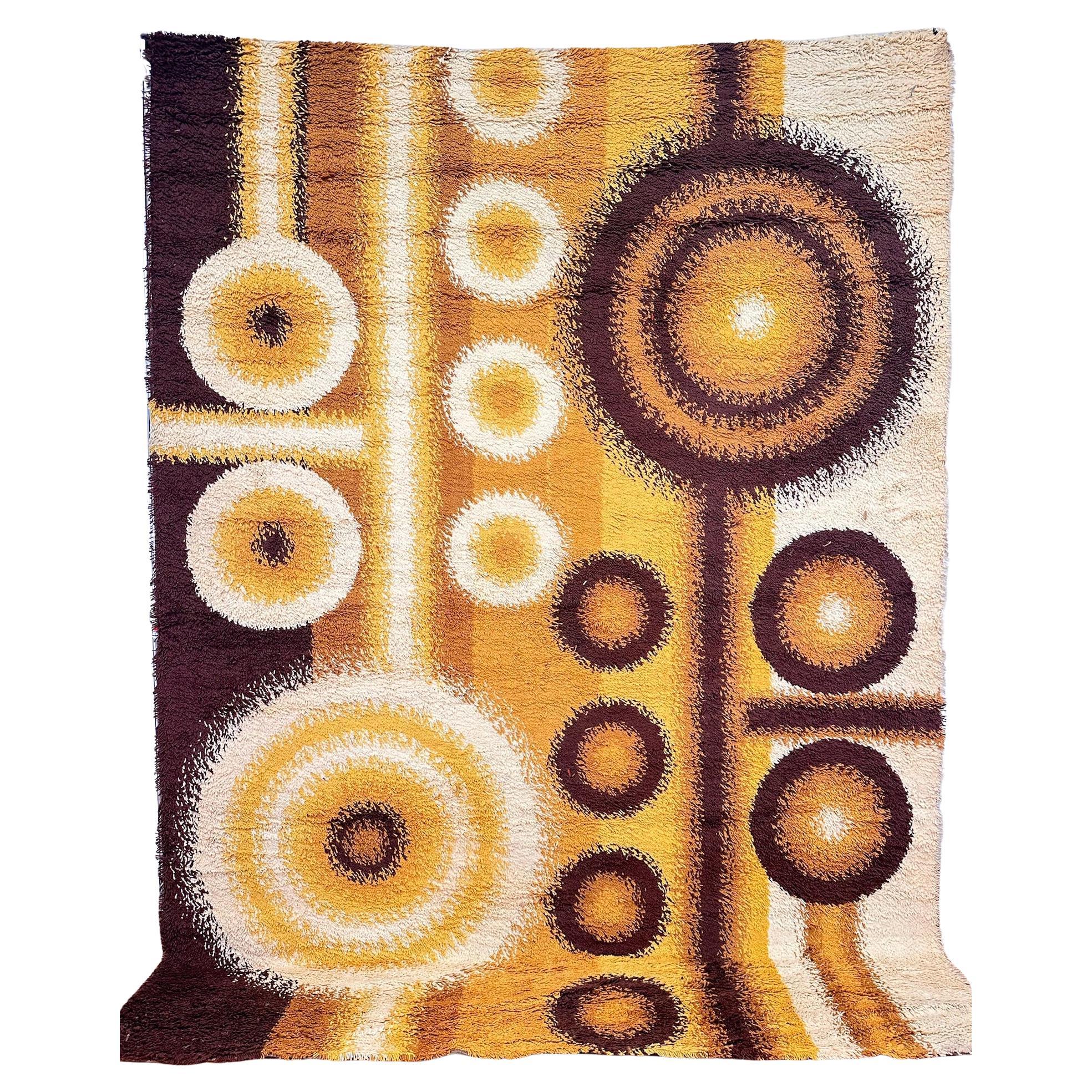 Tappeto Dania Taepper anni '60 a cerchi gialli crema non usato, metà secolo, danese, moderno in vendita