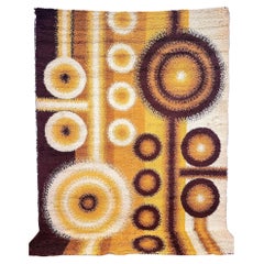 60's DANIA TAEPPER Circles Yellow Cream UNUSED Mid Century Danish Rya Rug Modern