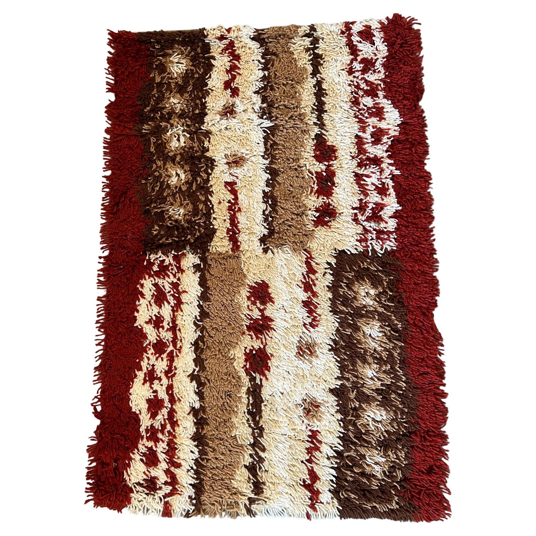 60's DANIA TAEPPER Geometric Wool UNUSED Mid Century Rya Danish Rug Brown Modern