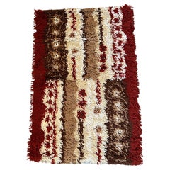 60's DANIA TAEPPER Geometric Wool UNUSED Mid Century Rya Danish Rug Brown Modern