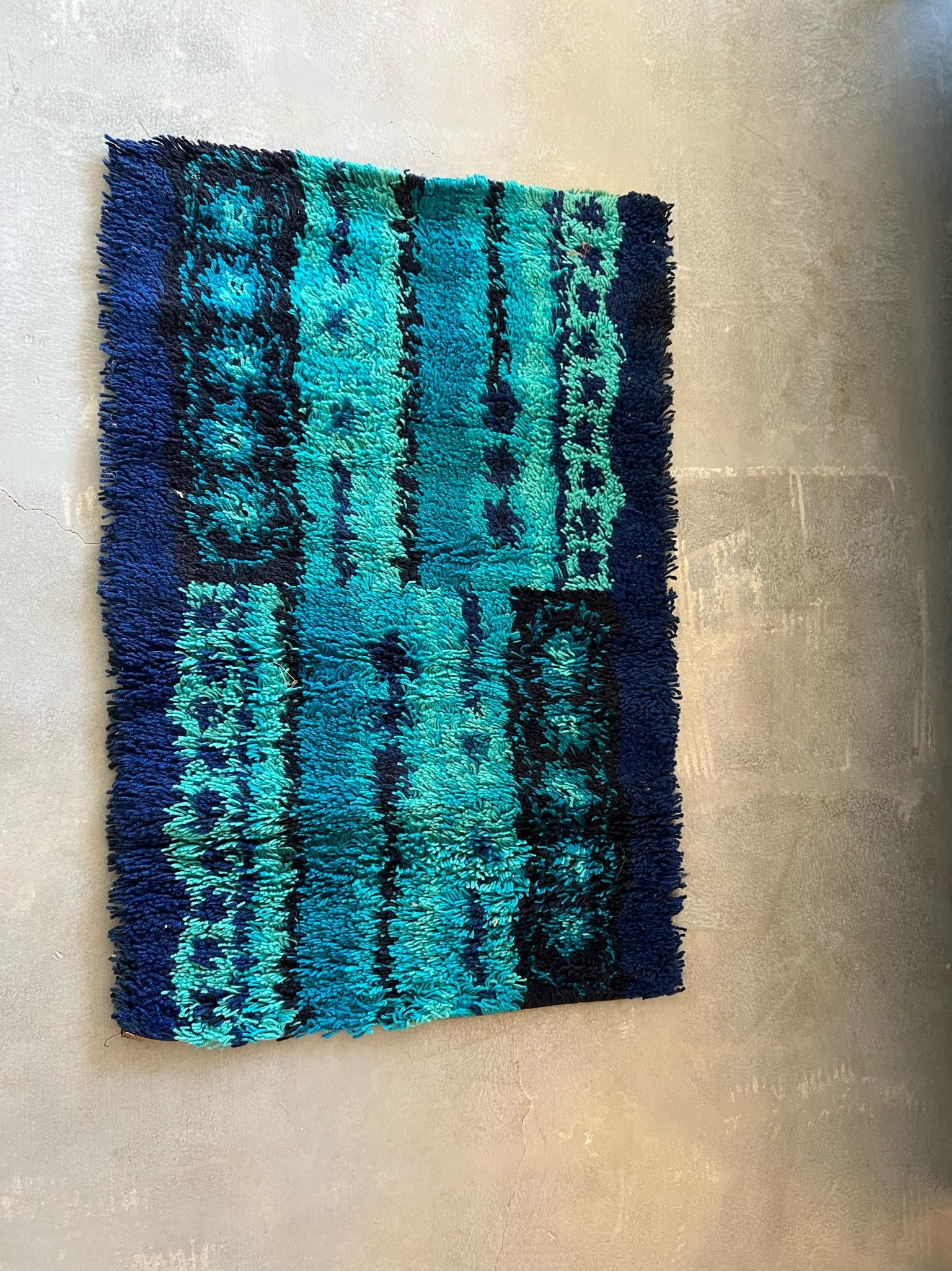 DANIA TAEPPER Mid Century Modern Geometrischer dänischer Blues UNUsed dänischer Rya-Teppich, 60er Jahre im Angebot 4