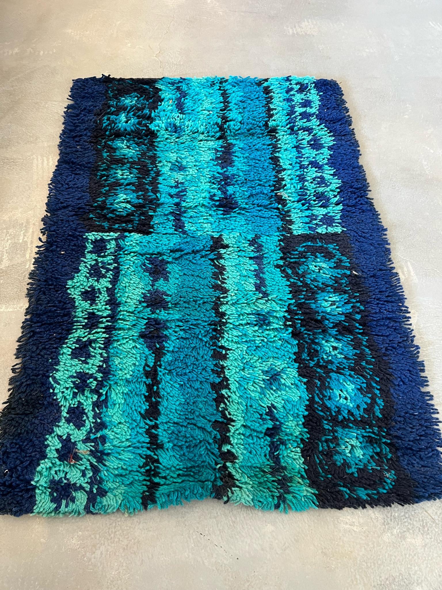 DANIA TAEPPER Mid Century Modern Geometrischer dänischer Blues UNUsed dänischer Rya-Teppich, 60er Jahre im Angebot 5