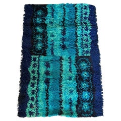 60's DANIA TAEPPER Mid Century Modern Geometric Blues UNUSED Danish Rya Rug