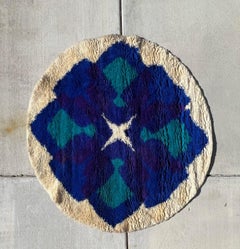 Tappeto Dania Taepper Round Blues anni '60 INUTILIZZATO Tappeto Rya danese metà secolo Scandinavo
