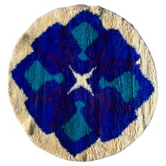 60's DANIA Taepper Round Blues UNUSED Mid Century Danish Rya Rug Scandinavian