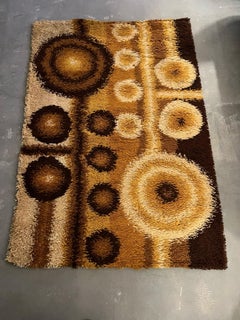 60's DANIA TAEPPER UNUSED Modern Mid Century Danish Rya Rug Wool Brown Beige