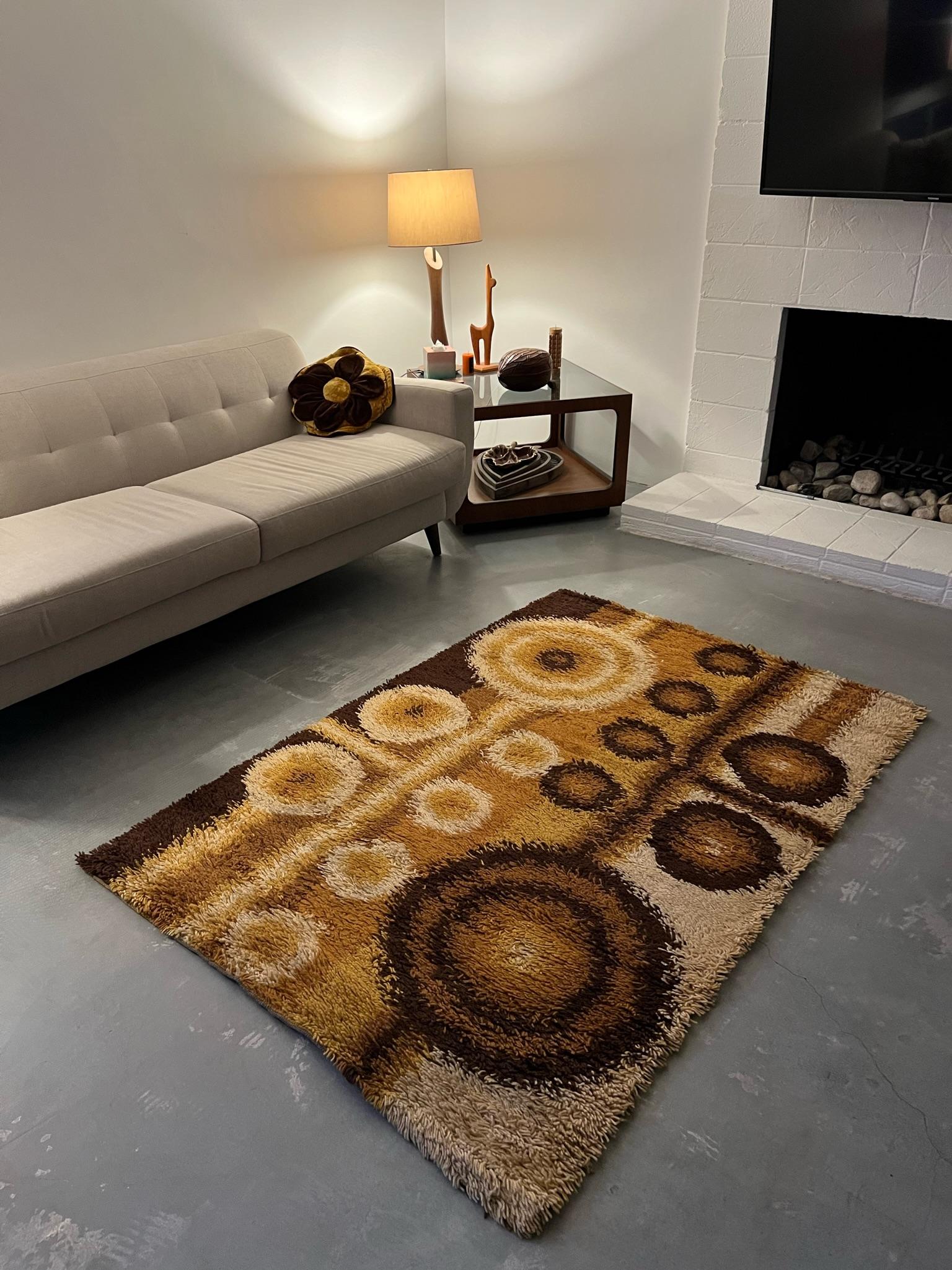 Mid-Century Modern 60's DANIA TAEPPER UNUSED Modern Mid Century Danish Rya Rug Wool Brown Beige For Sale