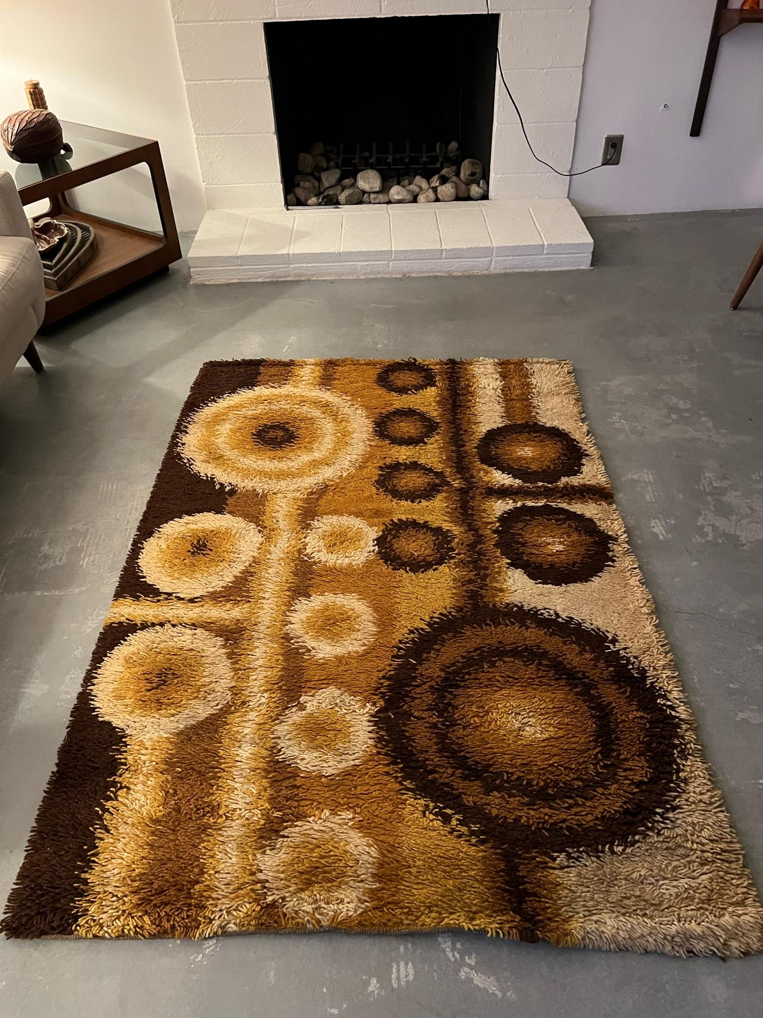 60's DANIA TAEPPER UNUSED Modern Mid Century Danish Rya Rug Wool Brown Beige For Sale 1