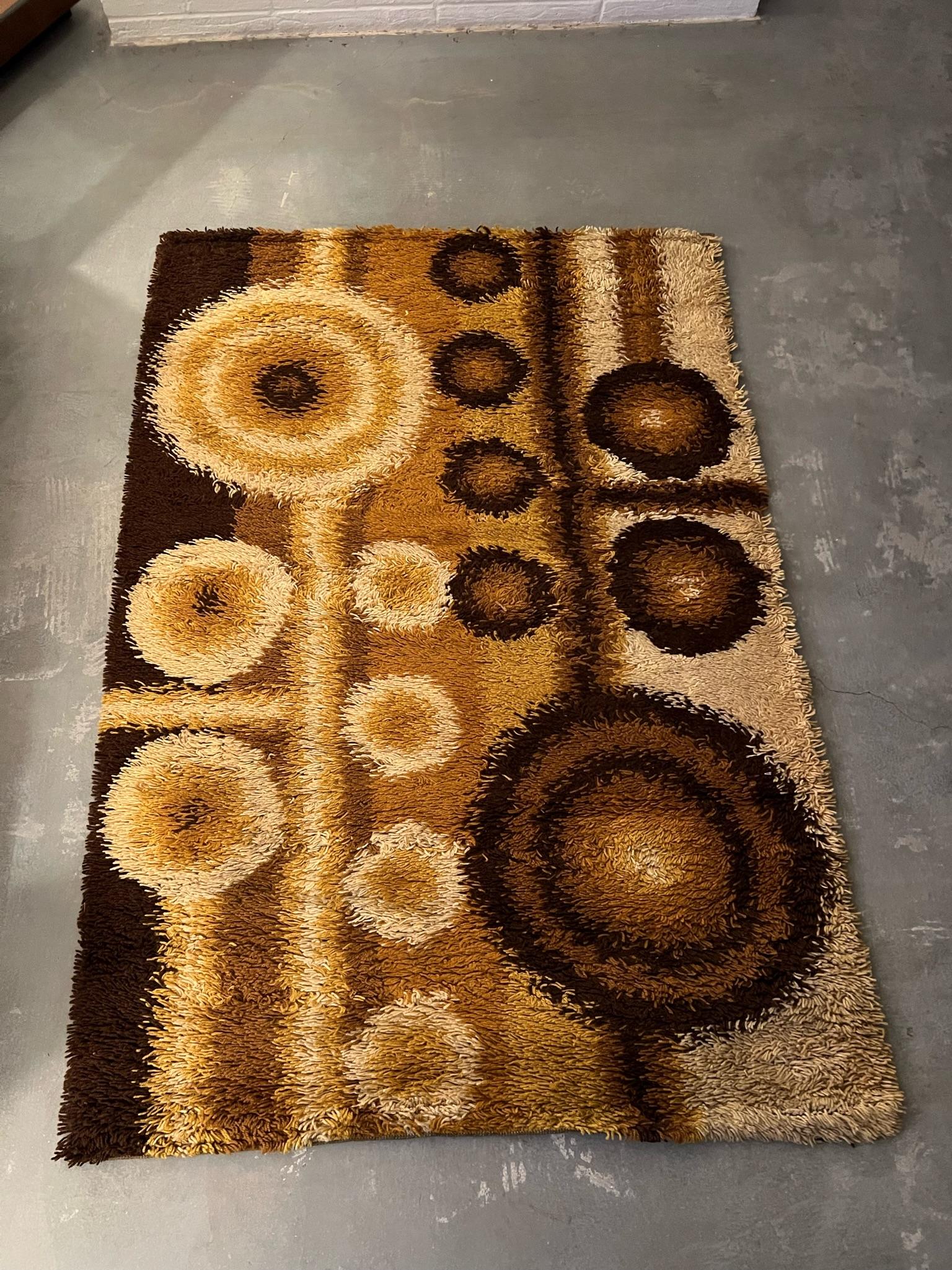 60's DANIA TAEPPER UNUSED Modern Mid Century Danish Rya Rug Wool Brown Beige For Sale 2
