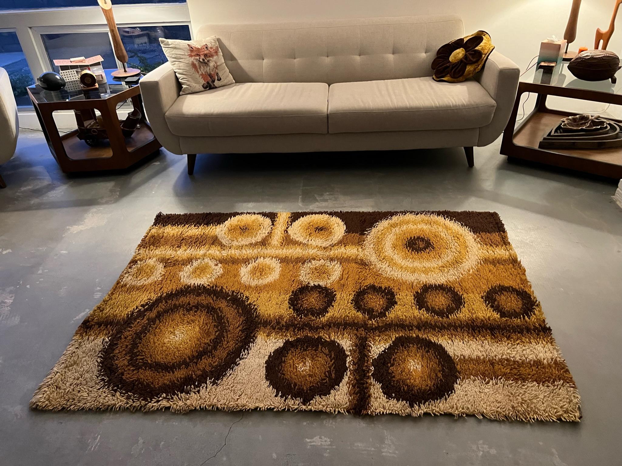 60's DANIA TAEPPER UNUSED Modern Mid Century Danish Rya Rug Wool Brown Beige For Sale 3