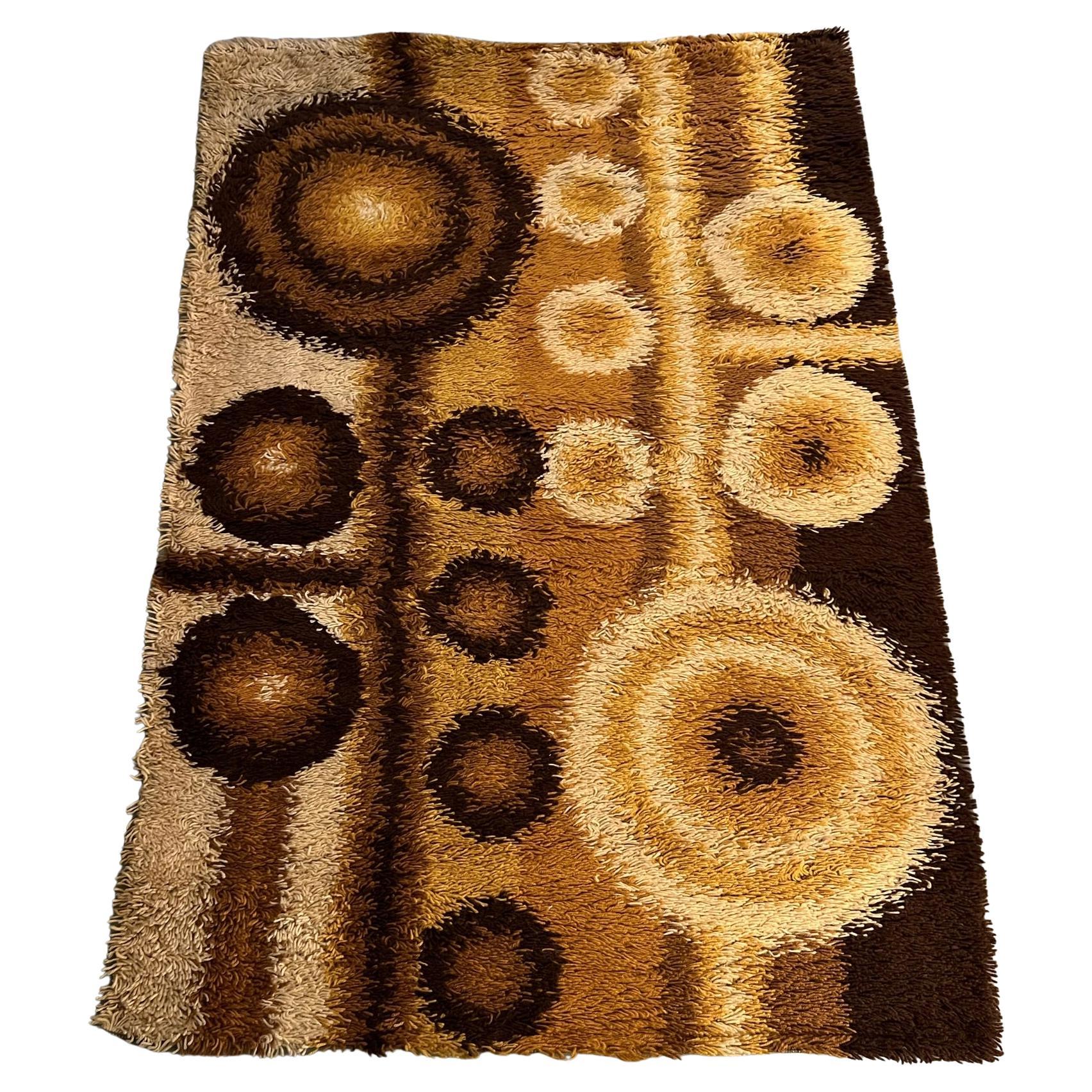 60's DANIA TAEPPER UNUSED Modern Mid Century Danish Rya Rug Wool Brown Beige For Sale