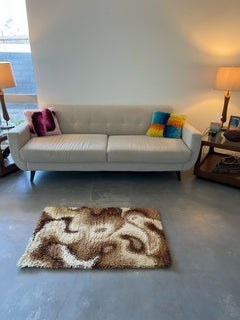60's DANIA TAEPPER Waves Abstract UNUSED Mid Century Modern Danish Rya Rug Brown