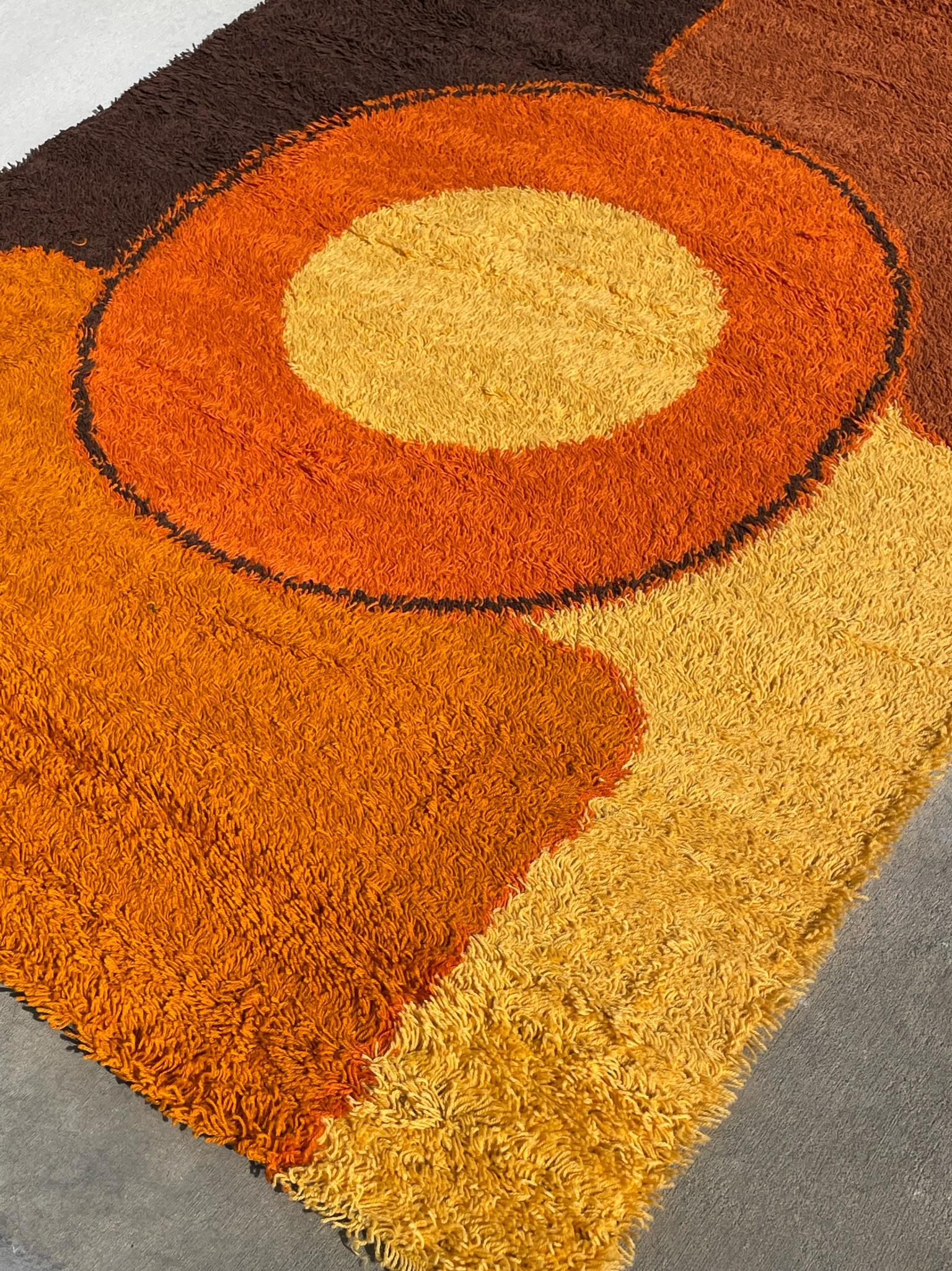 60's DANIA TAEPPER Yellow Orange Circle UNUSED Modern Danish Rya Rug Mid Century For Sale 2