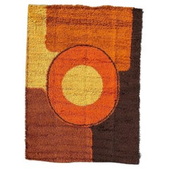 60's DANIA TAEPPER Yellow Orange Circle UNUSED Modern Danish Rya Rug Mid Century